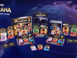 Disney Lorcana Trading Card Game produkty zobrazené na tmavém pozadí s logem Ravensburger.