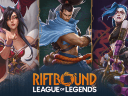 Tři postavy z League of Legends na propagačním obrázku "Riftbound".