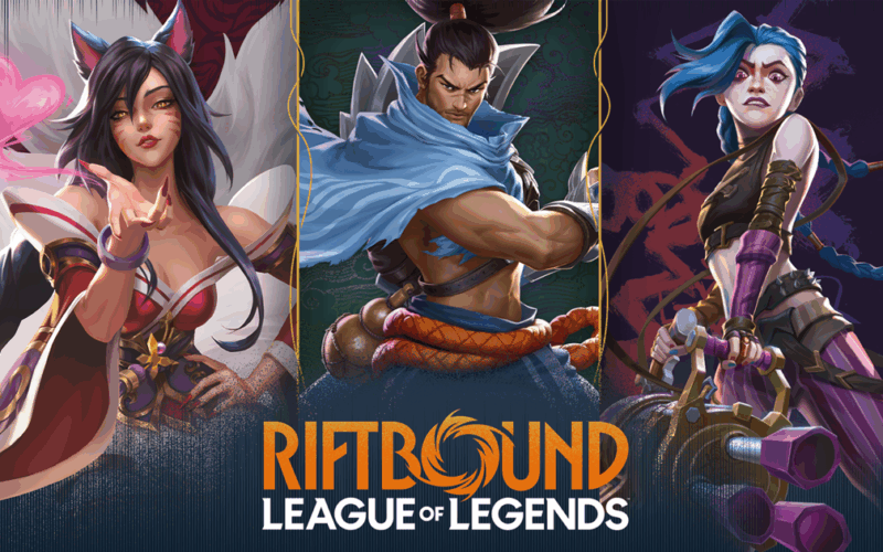 Tři postavy z League of Legends na propagačním obrázku "Riftbound".