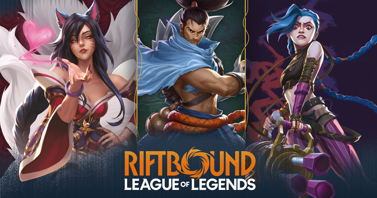 Tři postavy z League of Legends na propagačním obrázku "Riftbound".